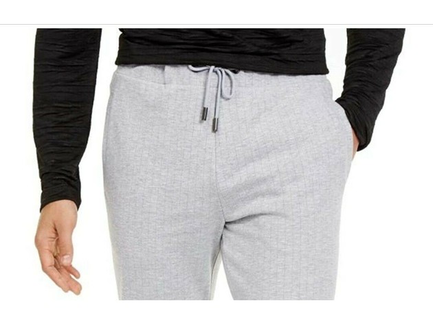 Alfani Men's Stretch Stripe Knit Drawstring Pants Gray Size Large