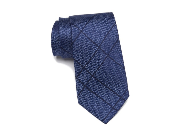Calvin Klein Men's Stitch Plaid Slim Silk Tie Blue One Size