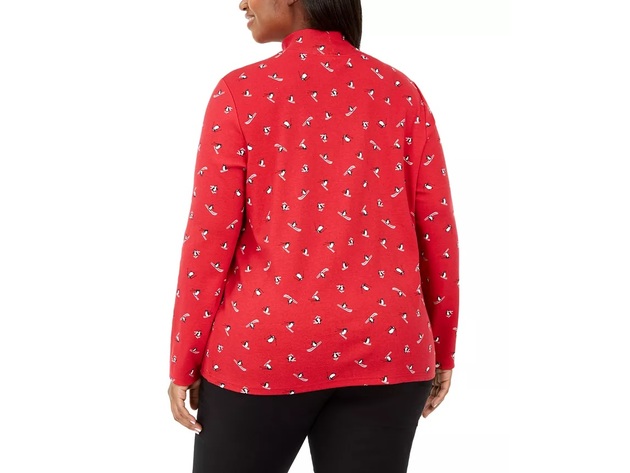 Karen ScottWomen's Plus Size Skiing Penguins Printed Mock-Neck Top Bright Red Size XX Large