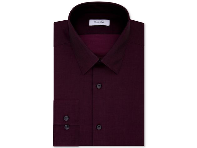 Calvin Klein Steel Men's Slim Fit Non Iron Performance Herringbone Point Collar Dress Shirt Wine Size 14.5x32-33