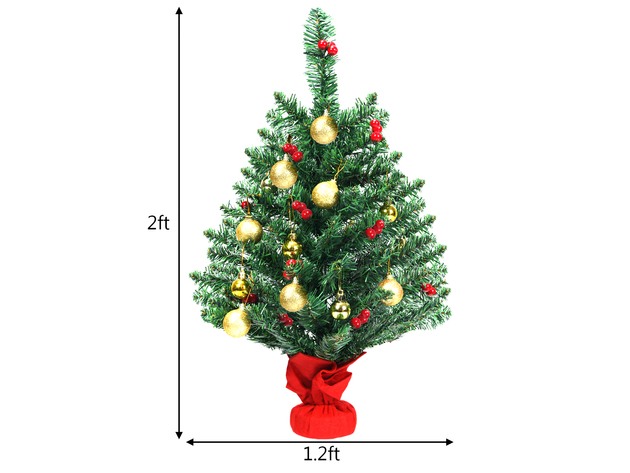 Costway 24'' Pre-Lit Tabletop Christmas Tree PVC Ornaments Lights - Green