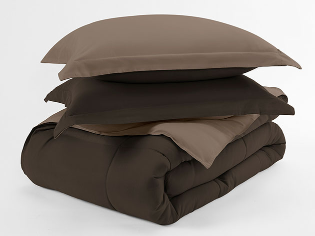 Down Alternative Reversible Comforter Set (Taupe & Chocolate | King) 