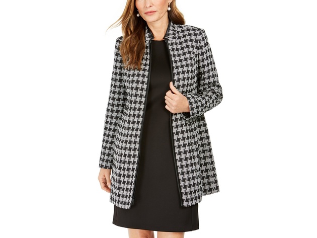Kasper Women's Houndstooth Printed Topper Jacket Black Size 6
