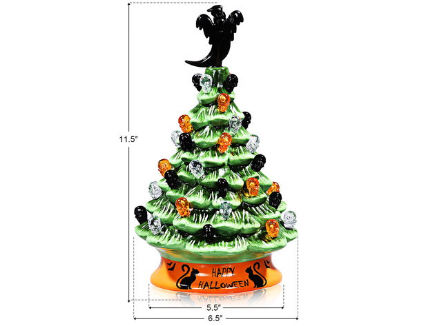 Costway 11.5'' Pre-Lit Ceramic Hand-Painted Tabletop Halloween Tree Battery Powered Green - Green