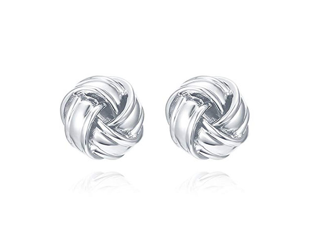Classic Twist Knot Style Stud Earrings (Silver)