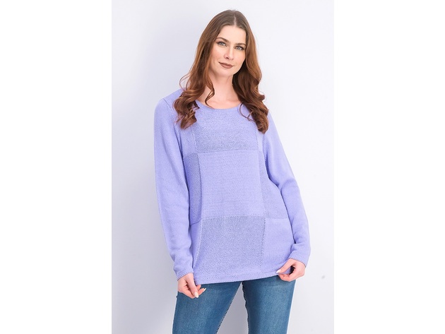 Karen Scott Women's Patchwork-Stitch Pullover Sweater  Purple Bliss Size Large