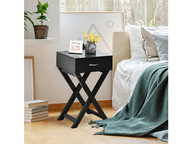 Costway 2 Piece Nightstand x-Shape Drawer Accent Side End Table Modern Home Furniture - Black