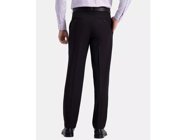 Haggar Men's Premium Comfort Straight-Fit 4-Way Stretch Wrinkle-Free Flat-Front Dress Pants Black Size 33X30