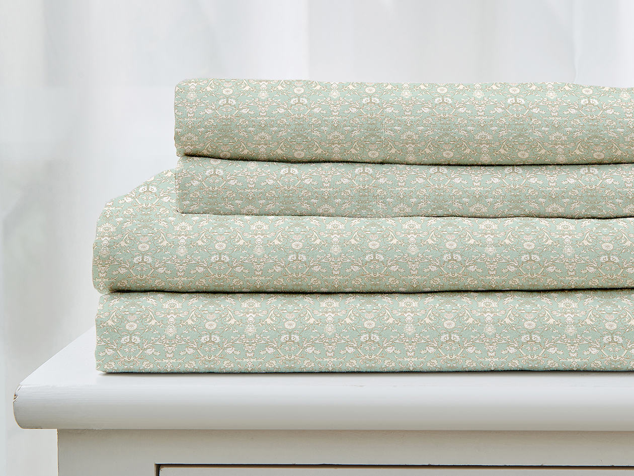 4-Piece Floral Print Microfiber Sheet Set (Floral Green/King)