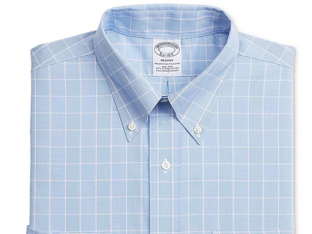 Brooks Brothers Men's Regent Slim-Fit Stretch Non-Iron Check Dress Shirt Blue Size 15-33