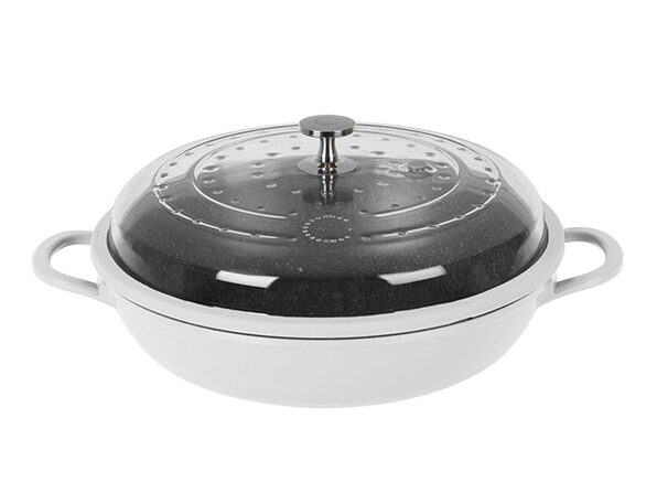 Curtis Stone 4-Quart Cast Aluminum Pan with Glass Lid White - Product Image