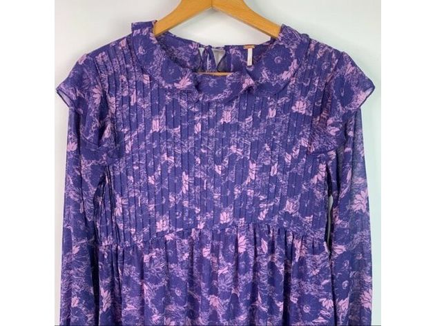 Free People Women's  These Dreams Long Sleeve Minidress Purple Size Extra Small