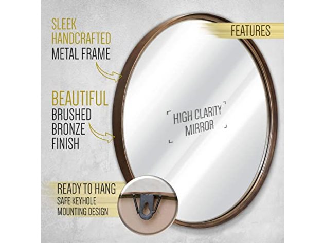 HBCY Creations Beautiful Metal Round Wall Mirror, 27.5" - Brushed Bronze (Refurbished)