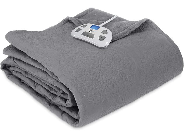Serta Quilted Medallion Electric Heated Warming Blanket - Gray