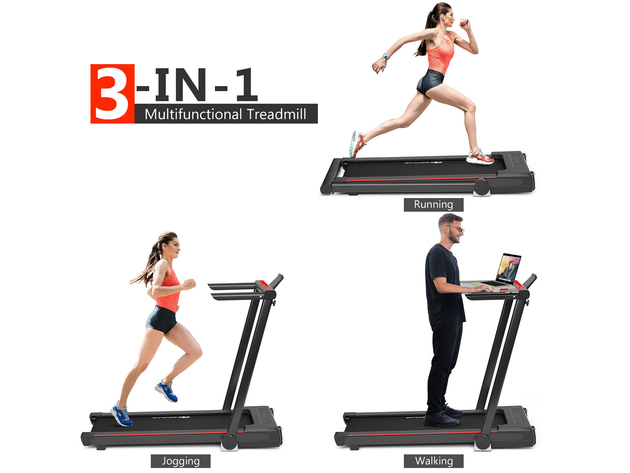 Goplus 2.25HP 3-in-1 Folding Treadmill W/Table Speaker Remote Control Home Office Black - Black