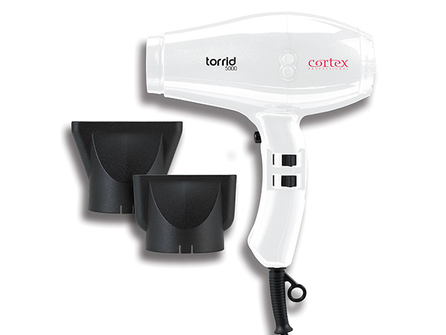 Cortex Torrid Dryer + 2.4" & 2.75" Boar Brush Bundle (White)
