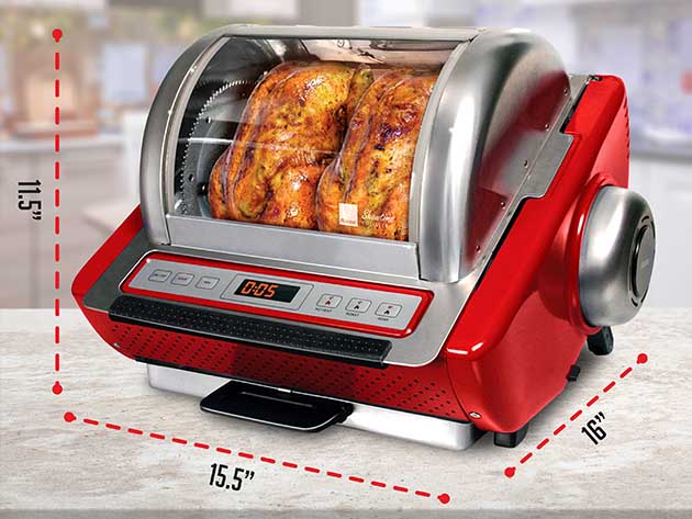 Ronco EZ-Store Large Capacity (15lbs) Countertop Rotisserie Oven (Red)