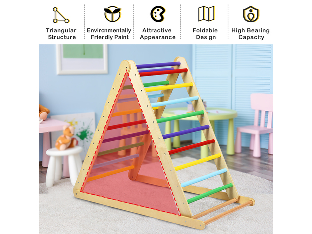 Costway Foldable Wooden Climbing Triangle Indoor Climber w/Ladder for Baby Toddler - Colorful