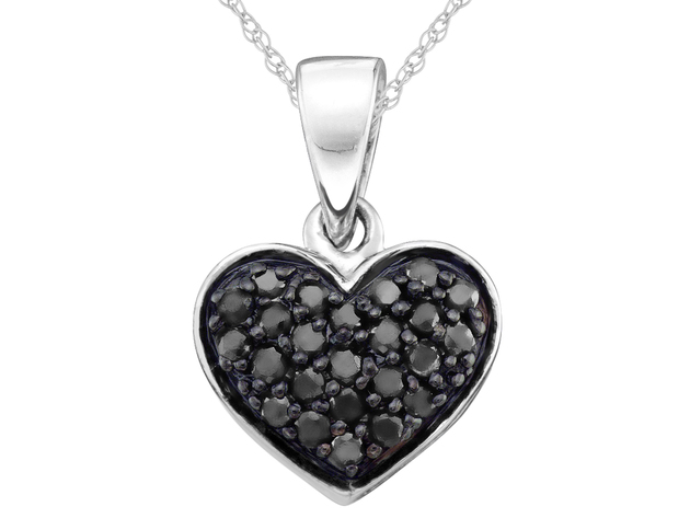 Black Diamond Heart Pendant Necklace 1/4 Carat (ctw) in 10K White Gold