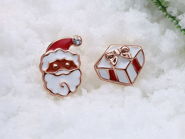 Santa Claus & His Presents Stud Earrings (Rose Gold)