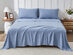 Kathy Ireland 4 Piece Heathered Jersey Knit Cotton Sheet Set (Full/Light Blue)