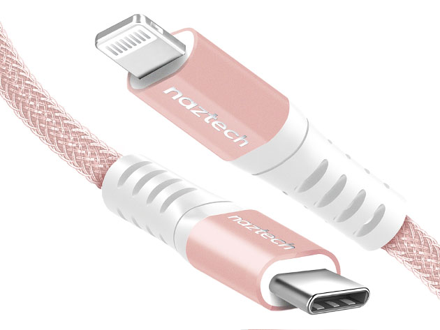Naztech Braided 4Ft Fast Charge Lightning to USB-C Cable (Rose Gold/3-Pack)