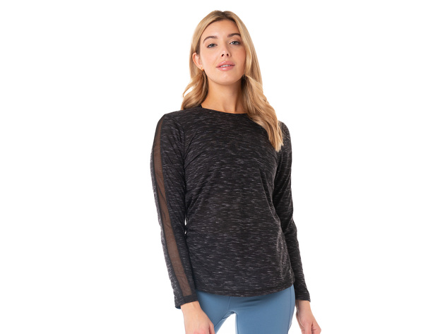 Kyodan Womens Long Sleeve Raceback Top With Mesh Inserts - X-Small / Onyx Mix