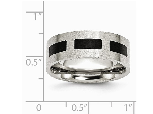 Mens 8mm Stainless Steel Comfort Fit Wedding Band with Black Accent - 13