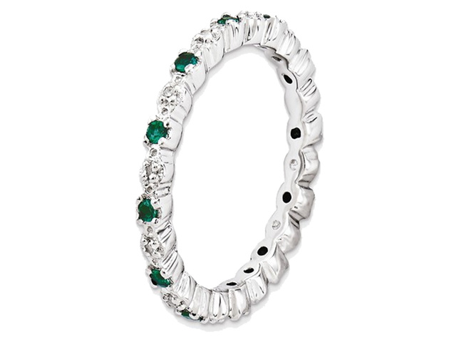 Lab Created Green Emerald Eternity Band Ring 1/5 Carat (ctw) in Sterling Silver - 10