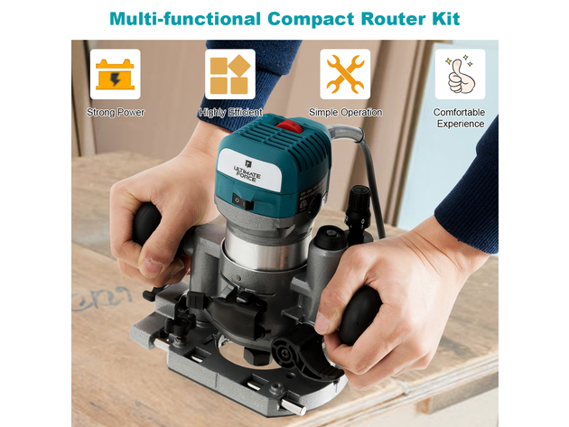1.25HP Palm Router Kit Variable Speed Woodworking Tool w/ Fixed Base&Plunge Base