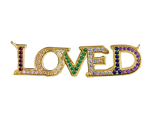 Rainbow Crystal Pav'e "Love" Pendant Necklace Set In 18K Gold