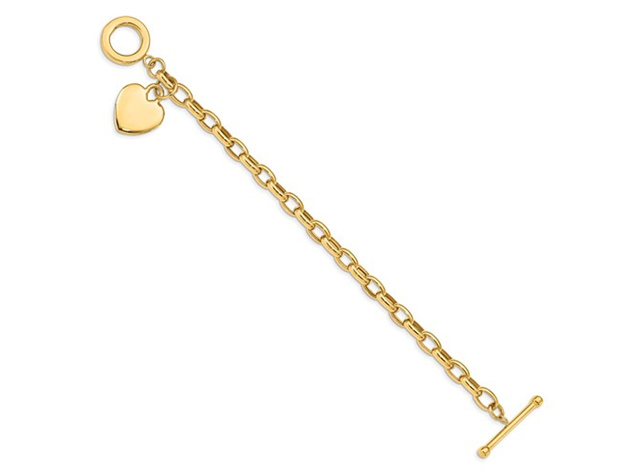 14K Yellow Gold Toggle Heart Tag Charm Link Bracelet