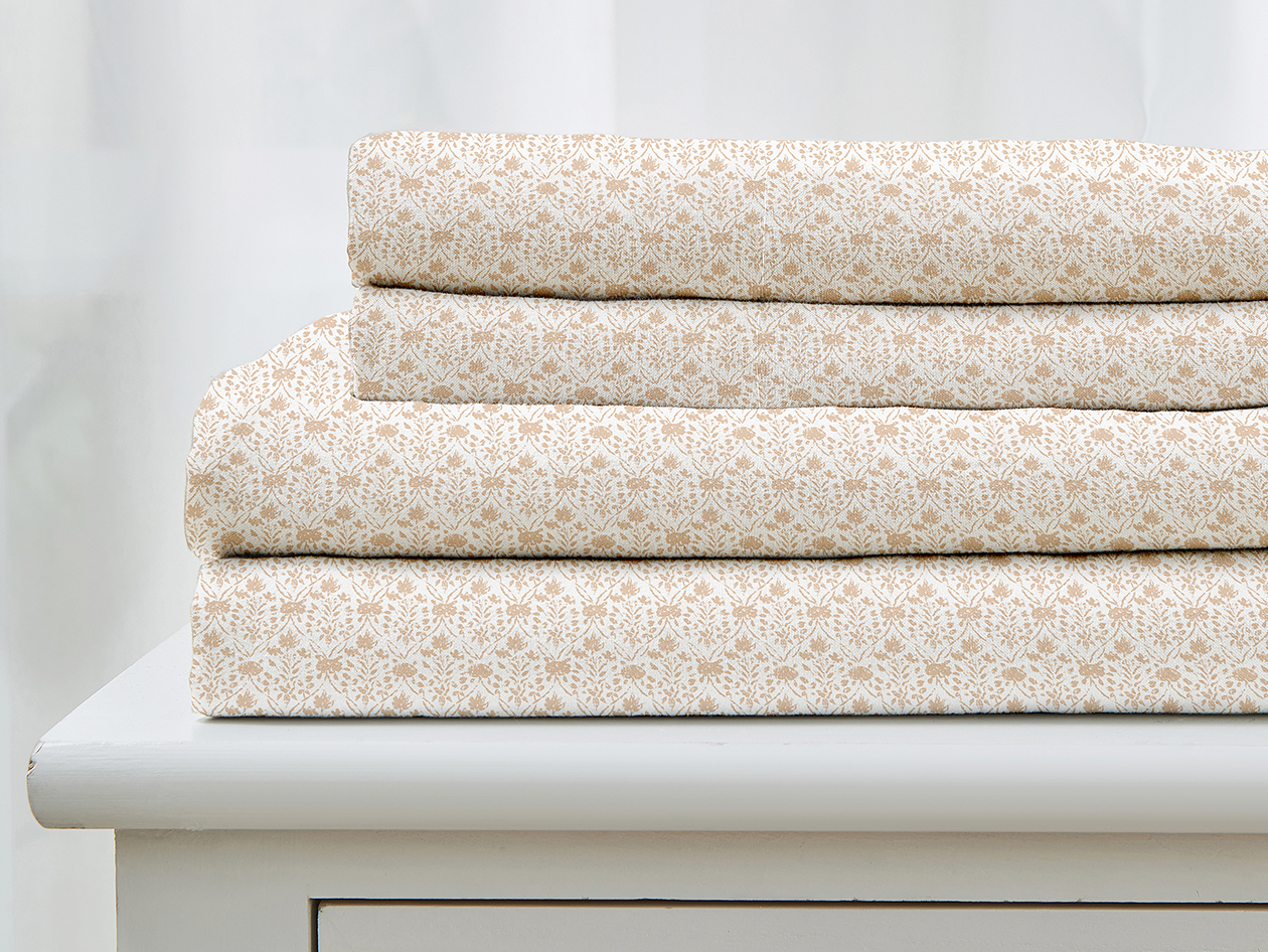 4-Piece Floral Print Microfiber Sheet Set (Diamond Taupe/Queen)