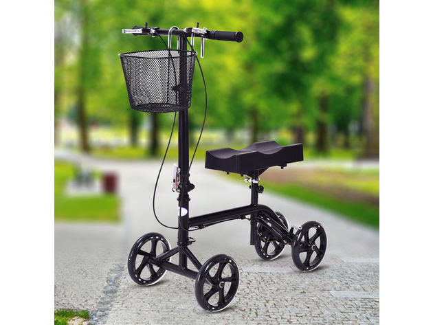 Costway Steerable Foldable Knee Walker Scooter Turning Brake Basket Drive Cart Black