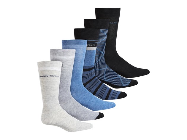 Perry Ellis Men's 6-Pk. Colorblocked Socks Black Size Regular