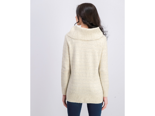 Style & Co Women's Lurex Cowl-Neck Sweater Beige Size Medium