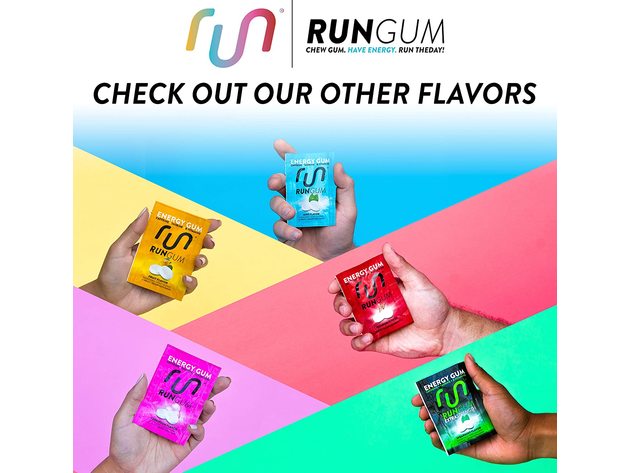 Run Gum Original Performance 50 Milligrams Caffeine Taurine and B-Vitamins Per Piece Energy Gum, Mint