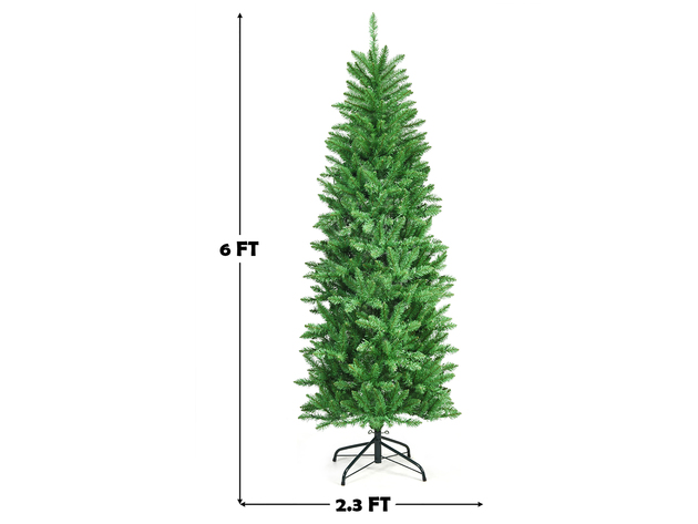 6 Foot Pre-lit Artificial Pencil Christmas Tree w/ 250 LED Lights