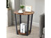 Costway Industrial End Table Metal Frame w/ Storage Shelf - Retro Brown + Black