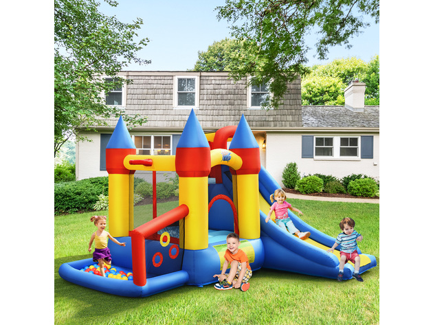 Costway Inflatable Bounce House Slide Bouncer Kids Castle Jumper w/ Balls & 780W Blower