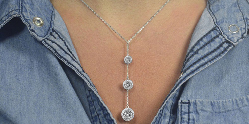 Triple Embellished Swarovski Crystals Ball Drop Necklace