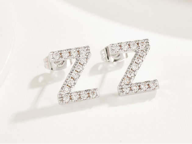 Monogram Initial Stud Earrings with Swarovski Crystals (Letter Z)