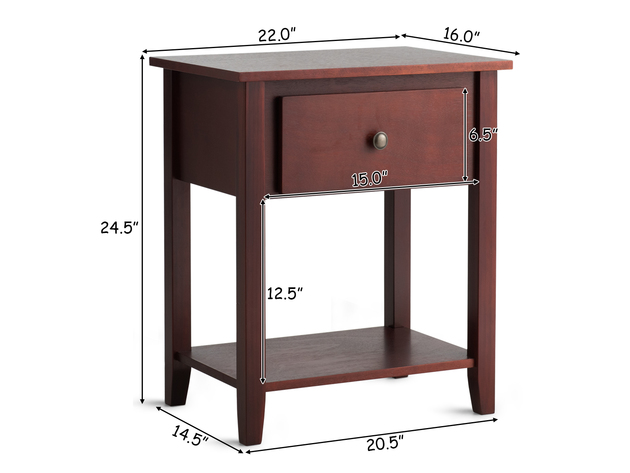 Costway Nightstand Beside Table Chest Sofa Table End Table Drawer Shelf - Brown