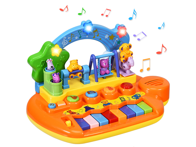 Costway Kids Rainbow Piano Keyboard 8 Keys Music Toy Gift w/ Animal Playground LED Light