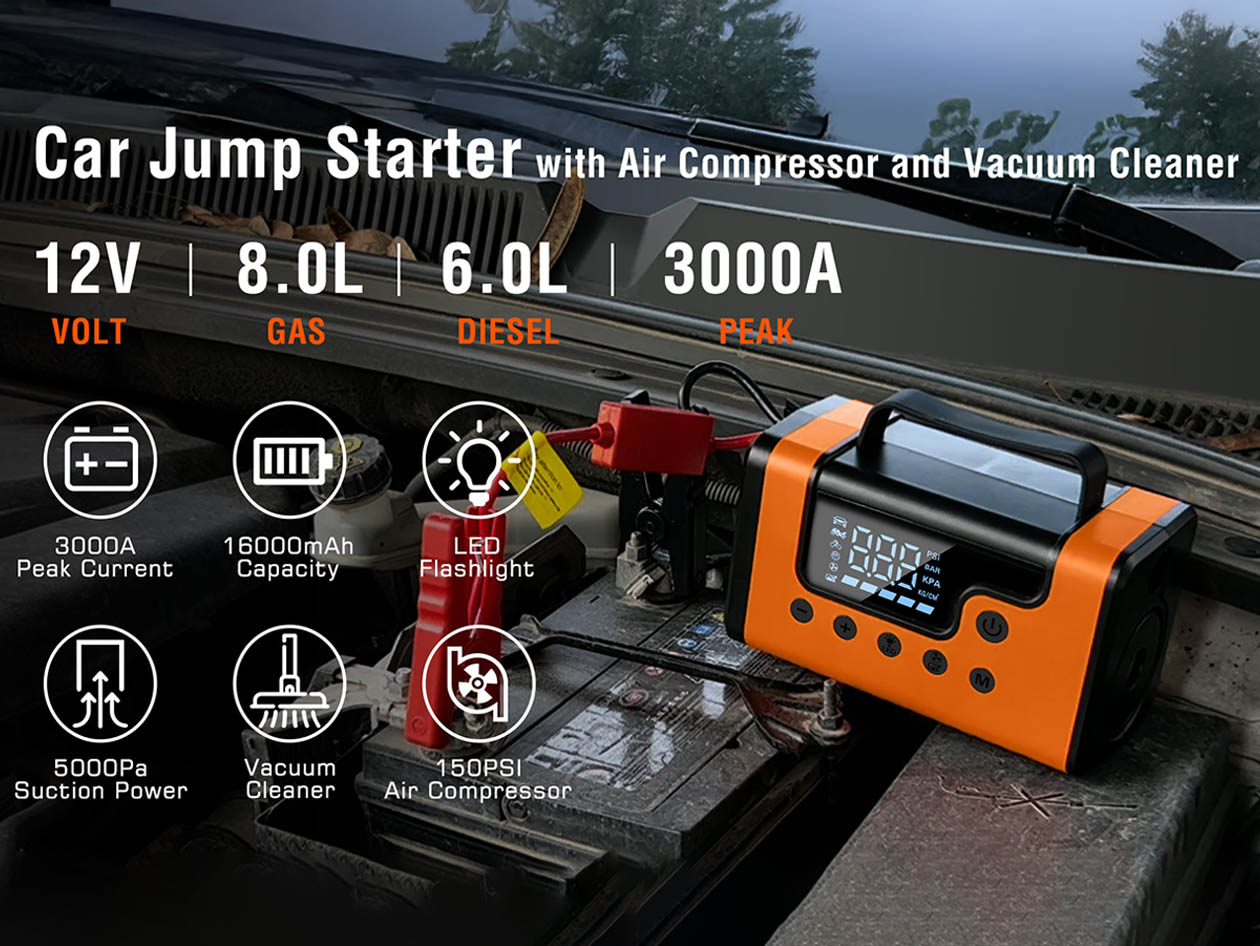 Sungale Car Jump Starter with Air Compressor & Vacuum Cleaner