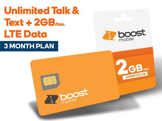 Boost Mobile Prepaid Unlimited Talk & Text, 2GB LTE Data + Free SIM [3 Months]