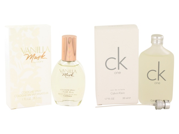 Gift set  Vanilla Musk by Coty Cologne Spray 1 oz And a bottle of CK ONE Eau De Toilette Pour/Spray (Unisex) 1.7 oz
