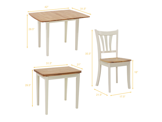 Costway Extendable 5 Piece Wood Dining Table Set 4 Chairs Kitchen Table w/Extension Leaf