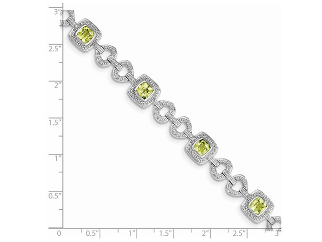 3.95 Carat (ctw) Natural Peridot Bracelet in Sterling Silver with Diamonds