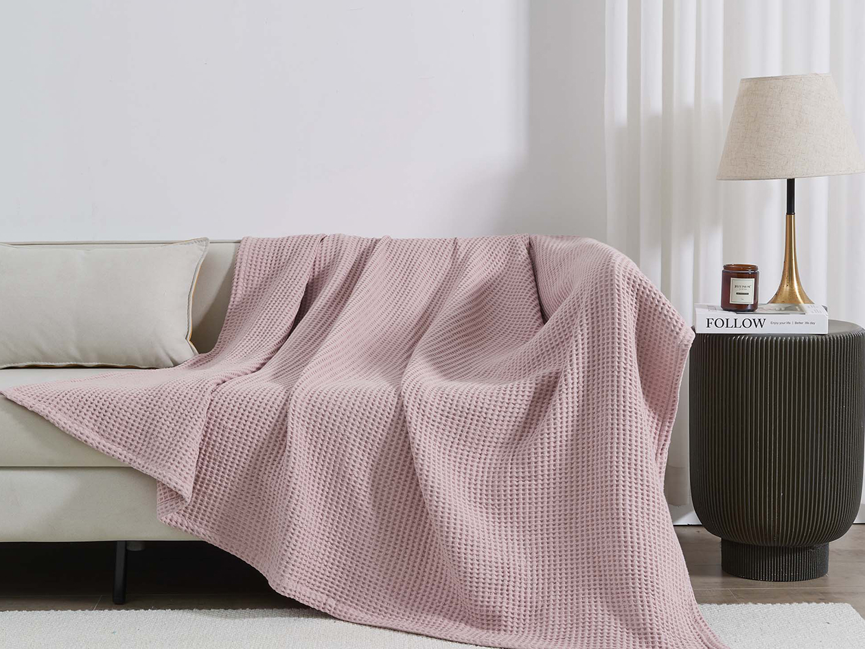 Vintage Cotton Waffle Blanket (King/Lilac)